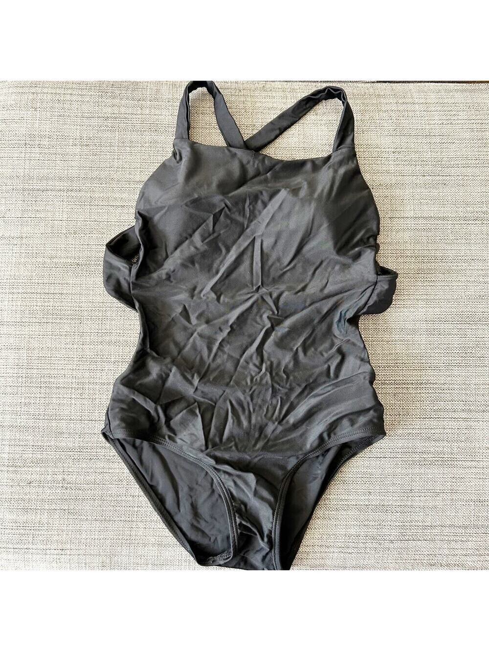 Black Crossback Cutout One Piece Swimsuit Stretch Fabric High Neck Size S Small